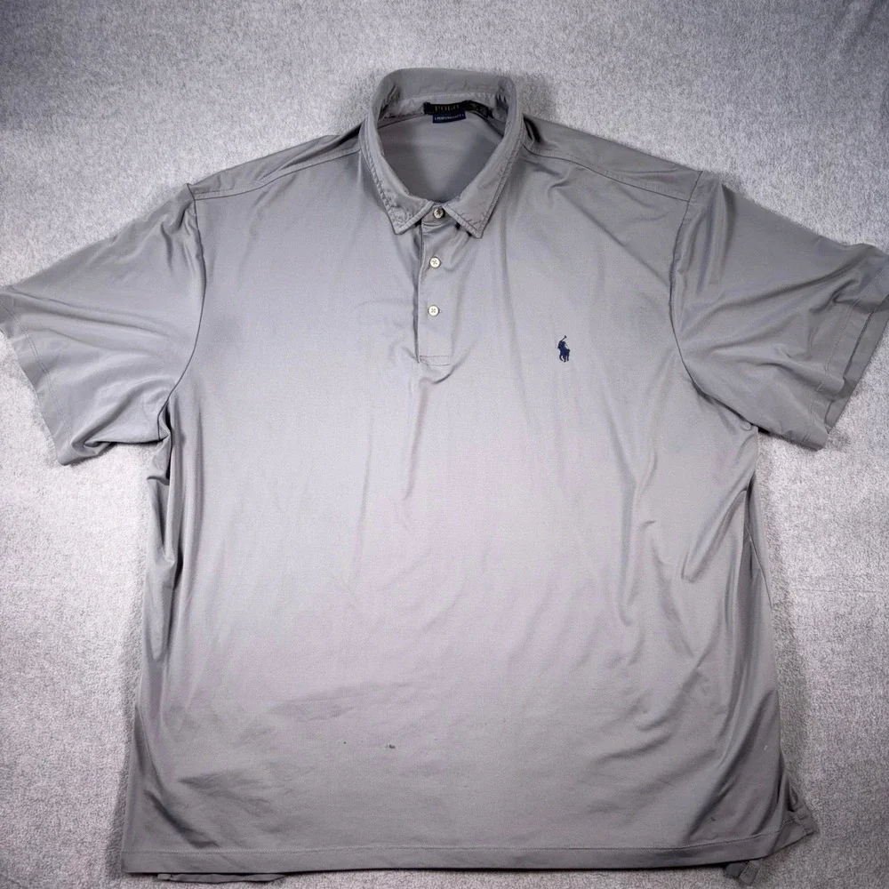 Polo Ralph Lauren Polo Shirt Mens 3XB Gray Solid Performance Embroidered Logo